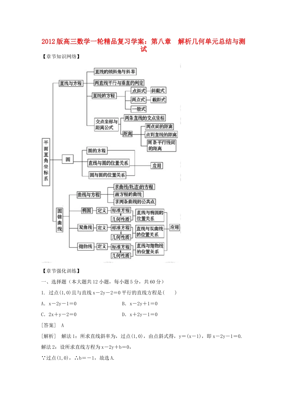 2012版高三数学一轮 第8章 单元总结与测试精品复习学案_第1页