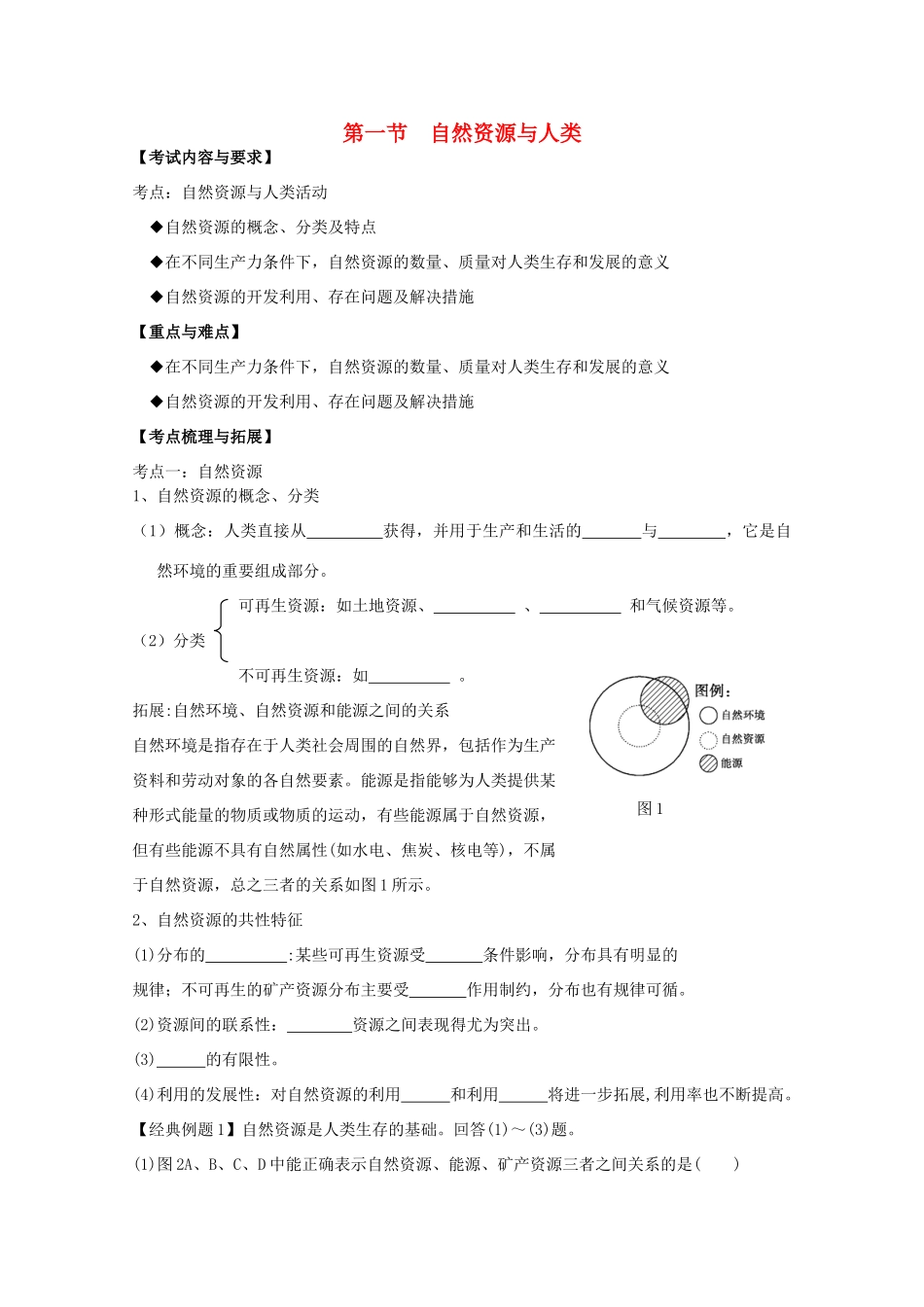 2012高中地理 第四单元 第一节 自然资源与人类学案 鲁教版必修1_第1页