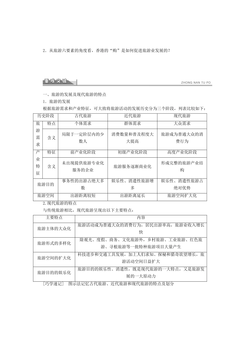 2012高中地理 1.1 现代旅游学案 新人教版选修3_第2页