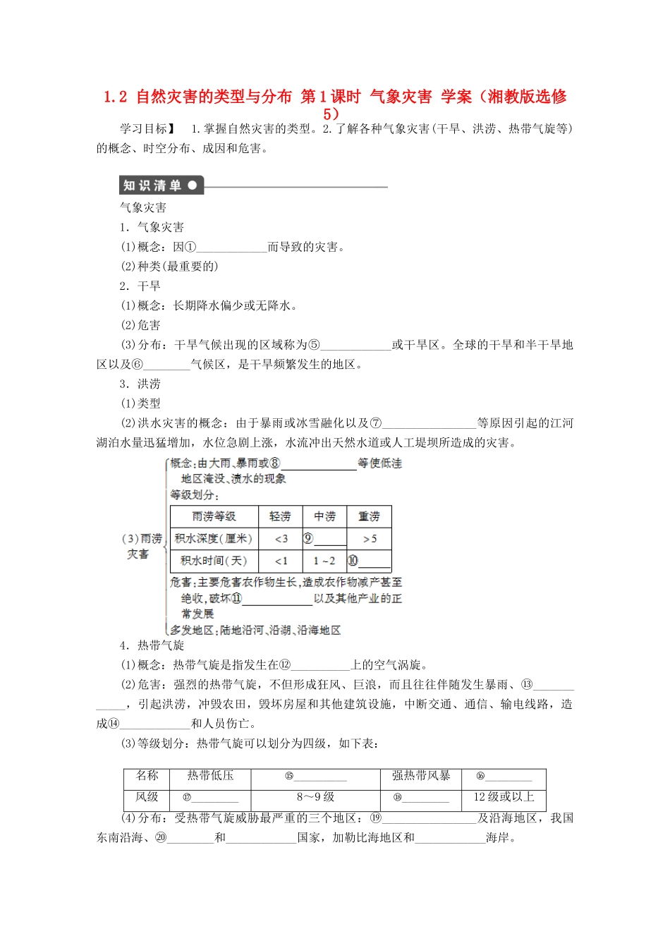 2012高中地理 1.2 自然灾害的类型与分布学案1 湘教版选修5_第1页