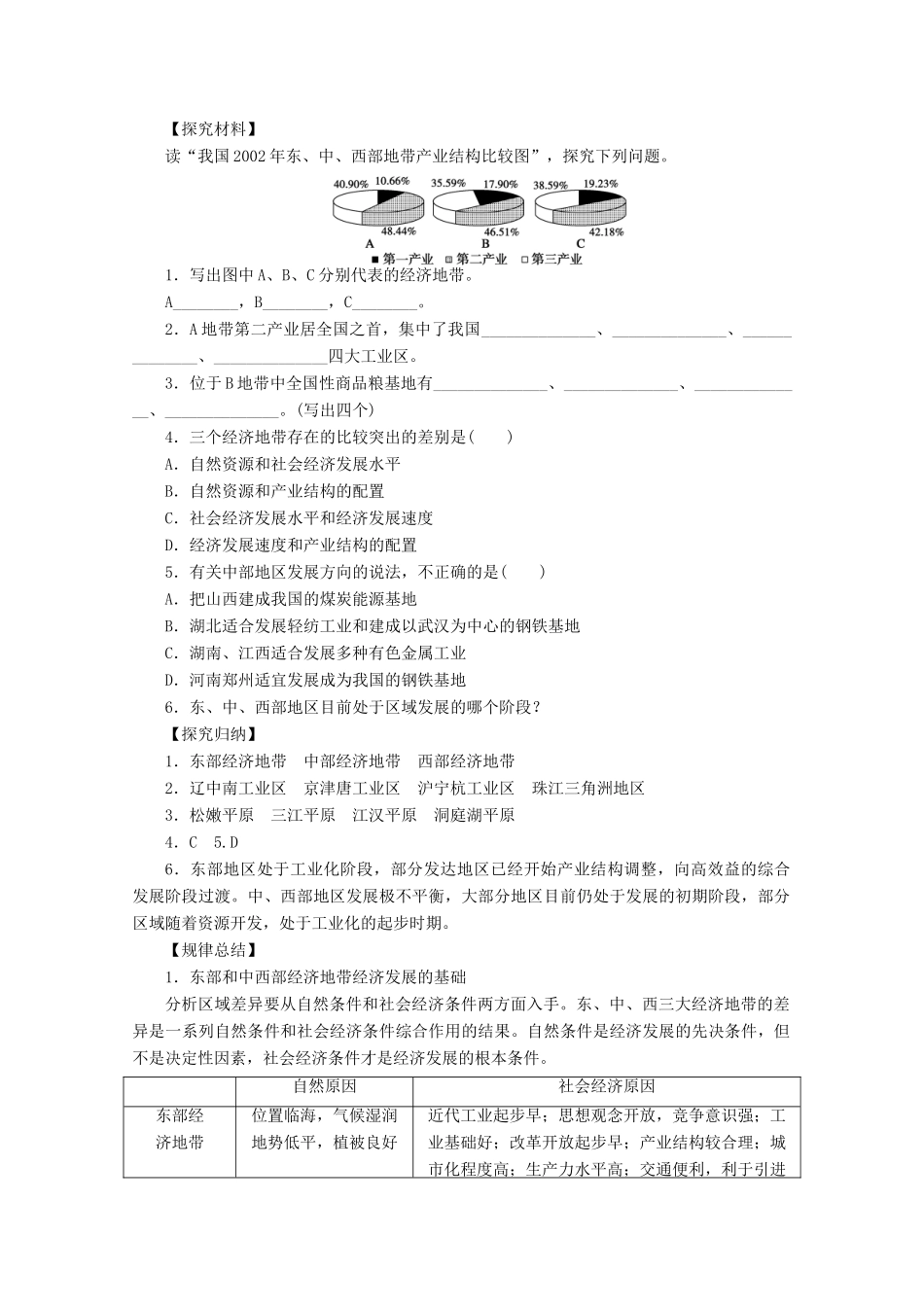 2012高中地理 1.3 区域发展差异 第1课时 东、中、西差异学案 湘教版必修3_第2页