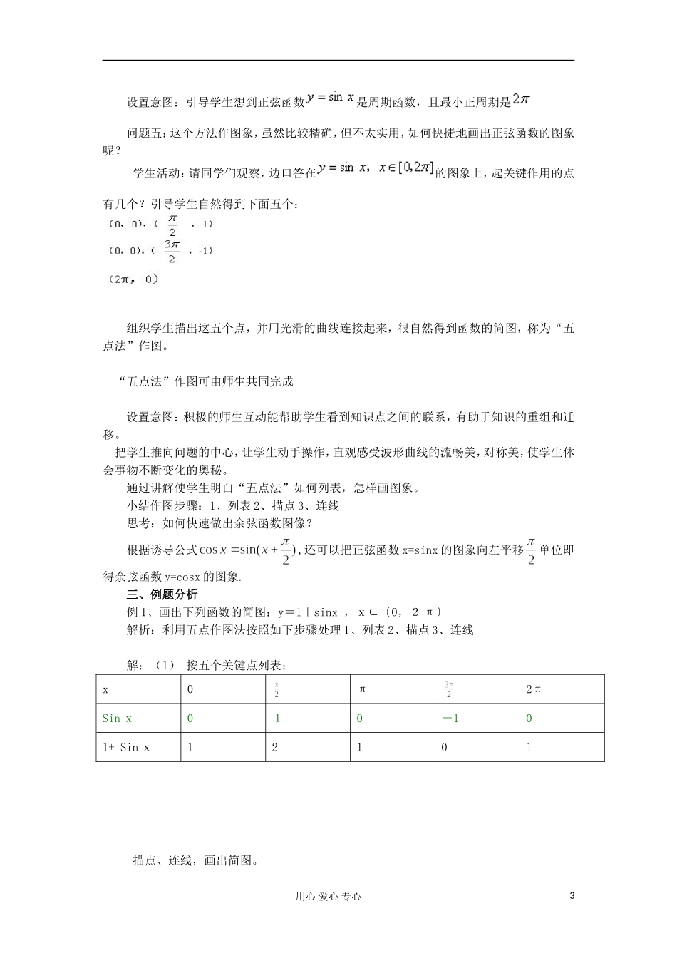 2012高中数学 1.4.1正弦函数、余弦函数的图象教案 新人教A版必修4 _第3页
