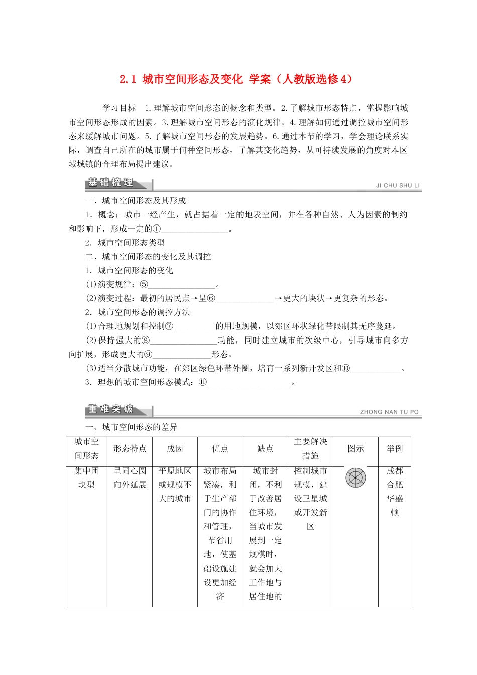 2012高中地理 2.1 城市空间形态及变化学案 新人教版选修4_第1页
