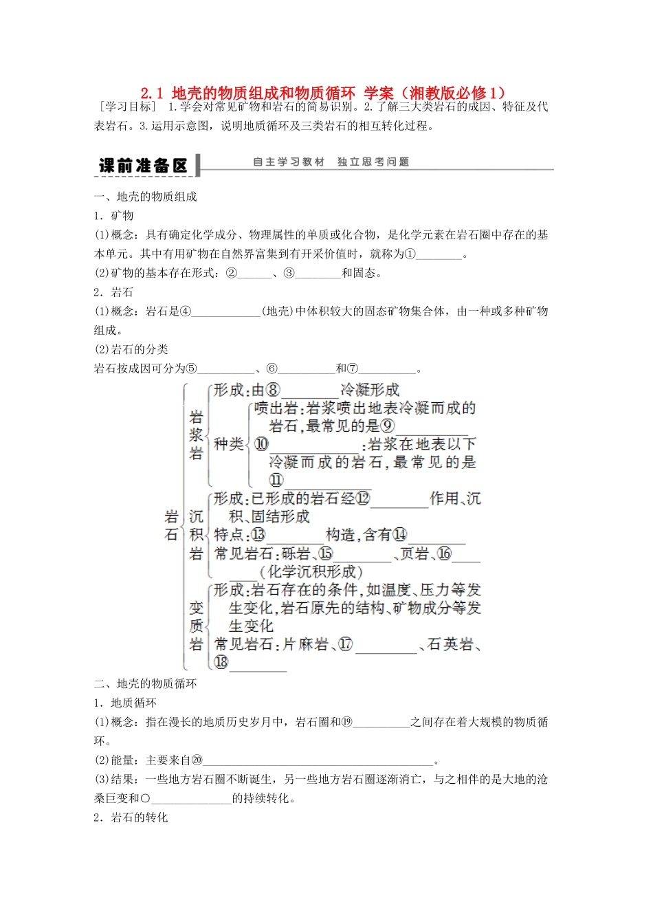 2012高中地理 2.1 地壳的物质组成和物质循环学案 湘教版必修1_第1页