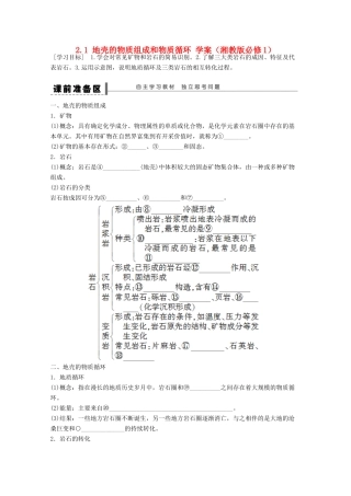 2012高中地理 2.1 地壳的物质组成和物质循环学案 湘教版必修1