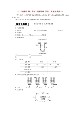 2012高中化学 4.3电解池第1课时电解原理学案 新人教版选修4 