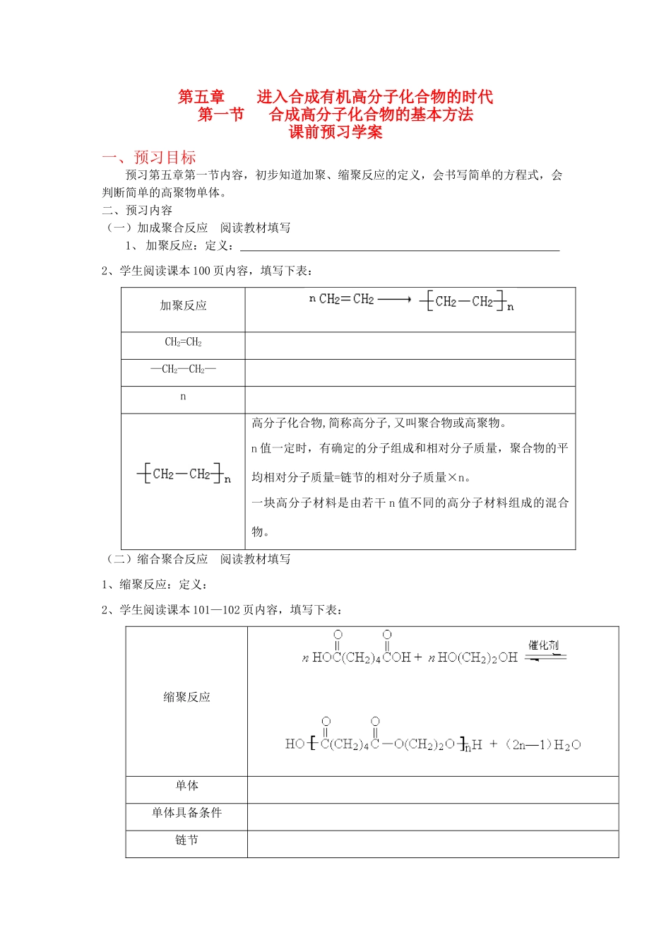 2012高中化学 5.1合成高分子化合物的基本方法学案 新人教选修5_第1页