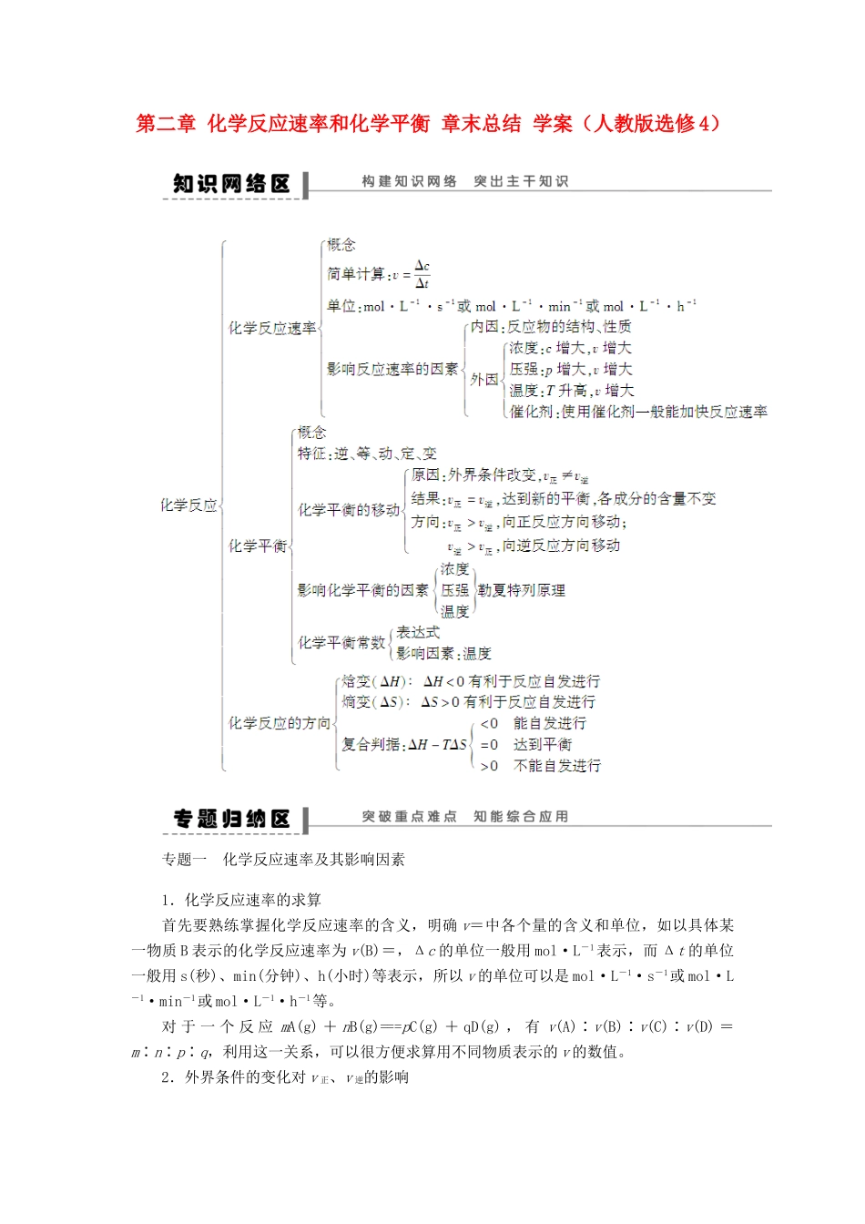 2012高中化学 第二章化学反应速率和化学平衡章末总结学案 新人教版选修4 _第1页