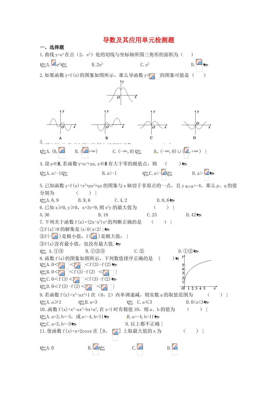 2012年高考数学《导数及其应用》专题 导数及其应用单元检测学案_第1页