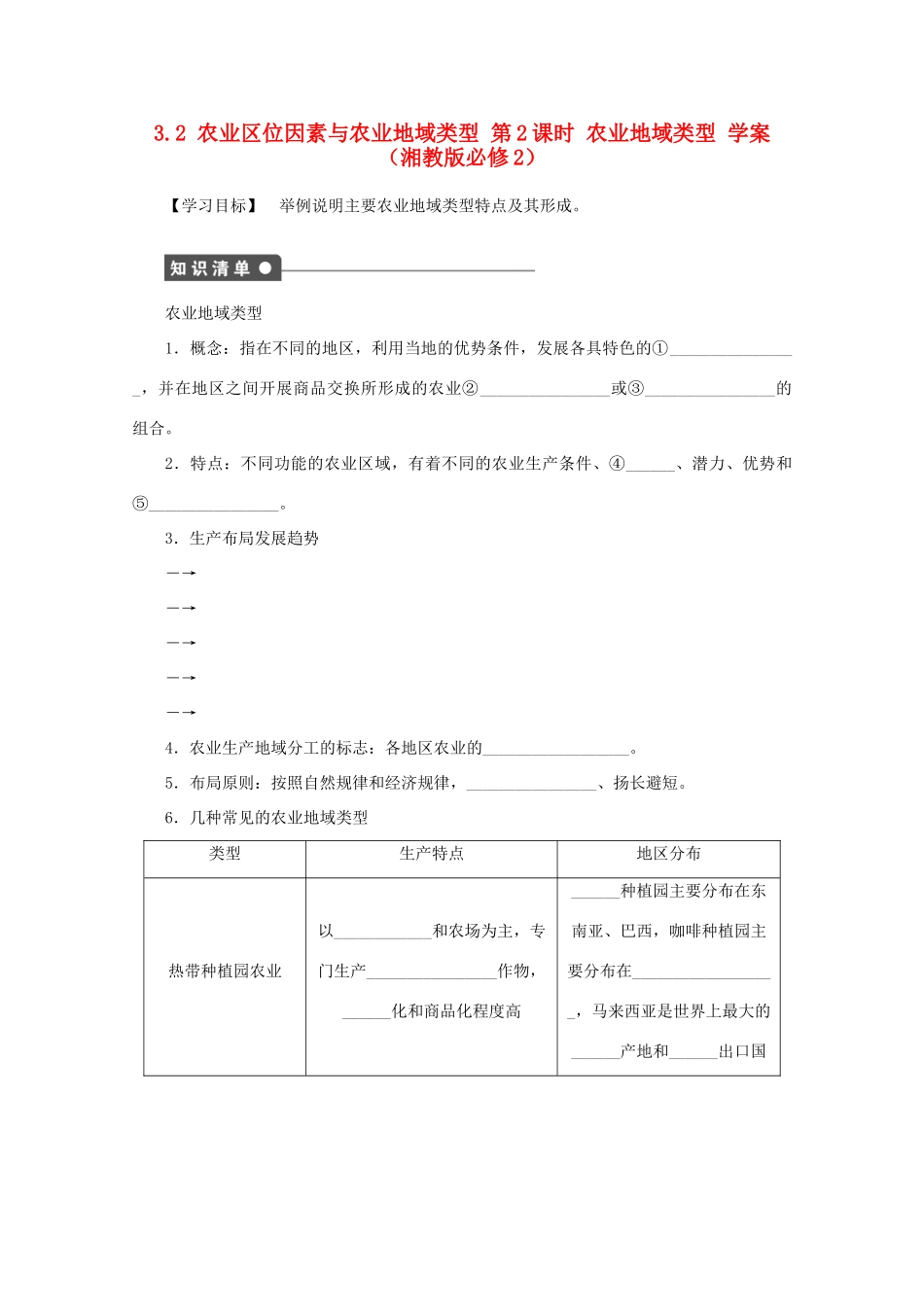 2012高中地理 3.2 农业区位因素与农业地域类型农业地域类型学案 湘教版必修2_第1页