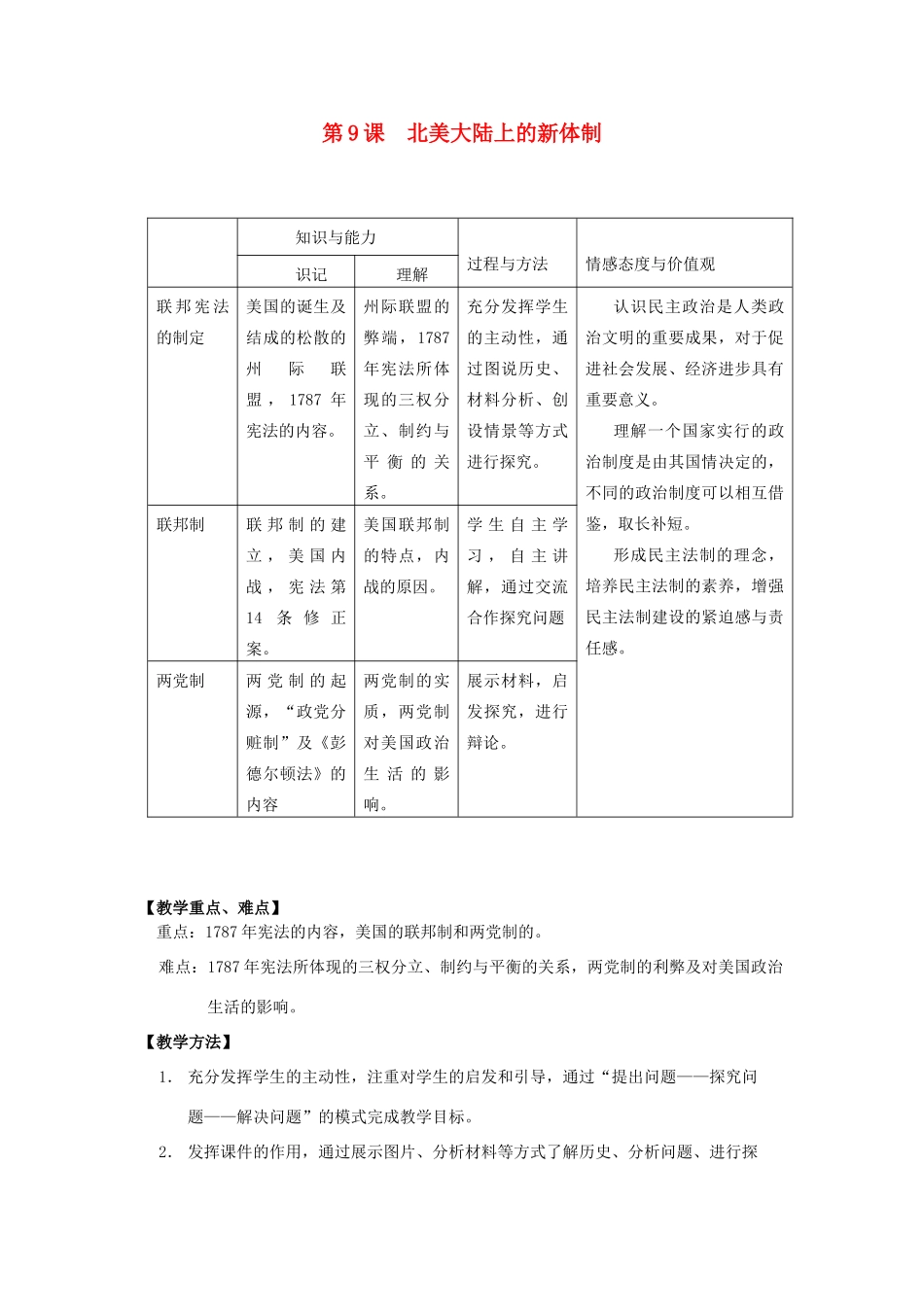 2012高中历史 3.2 北美大陆上的新体制 10学案 岳麓版必修1_第1页