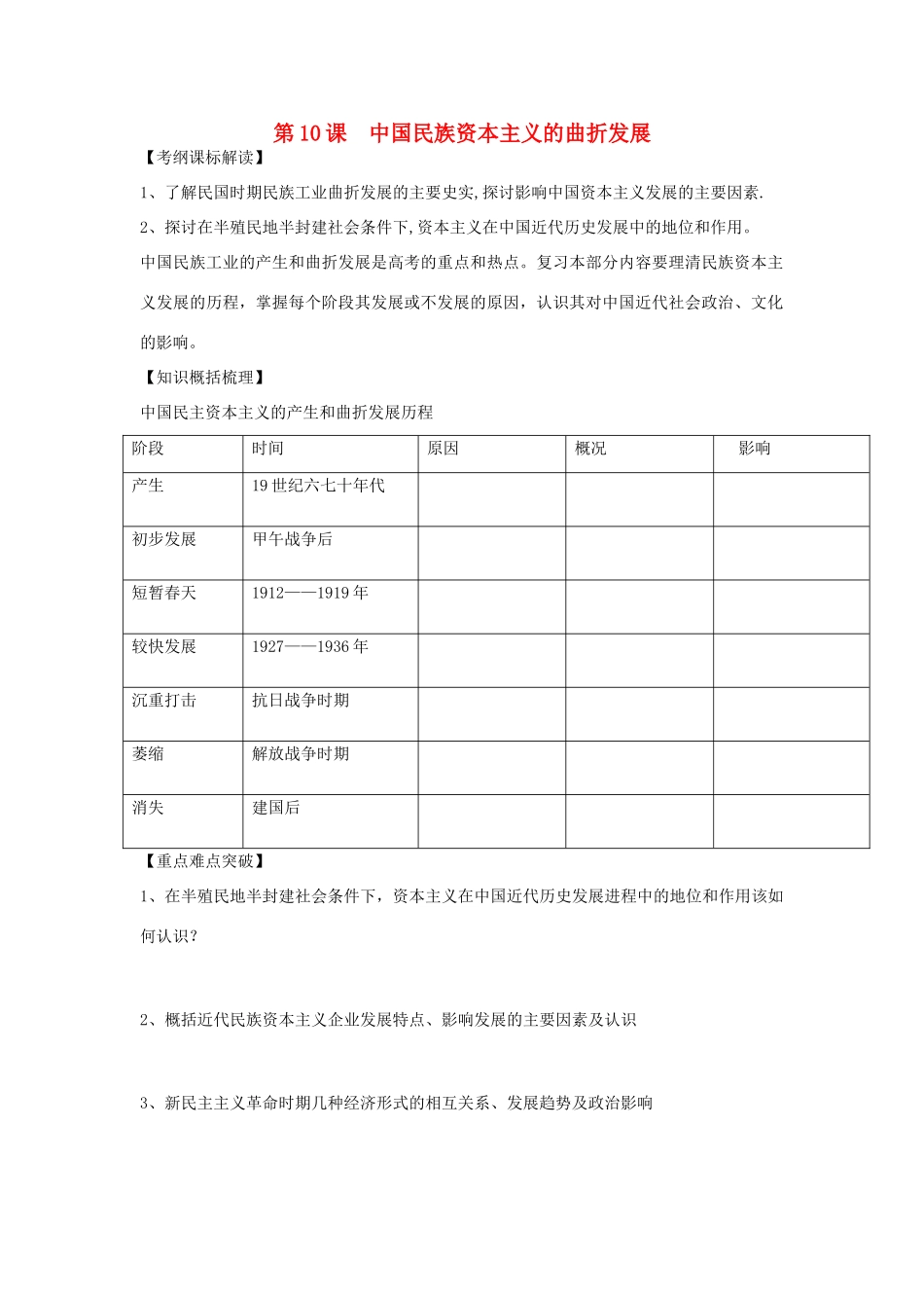 2012高中历史 3.2 中国民族资本主义的曲折发展 5学案 新人教版必修2_第1页