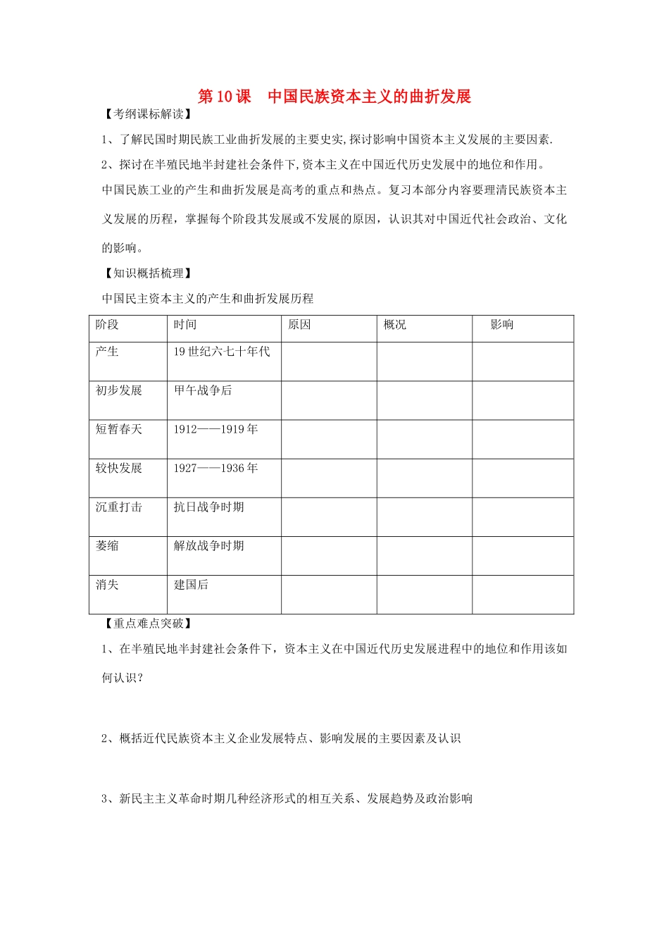 2012高中历史 3.2 中国民族资本主义的曲折发展 7学案 新人教版必修2_第1页