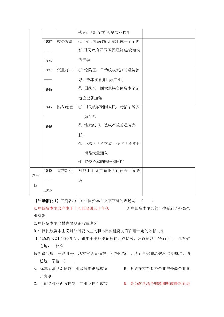2012高中历史 3.2 中国民族资本主义的曲折发展 10学案 新人教版必修2_第2页