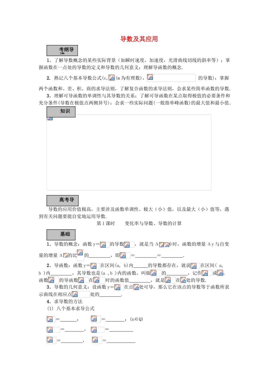 2012年高考数学专题复习系列 导数及其应用导学案_第1页