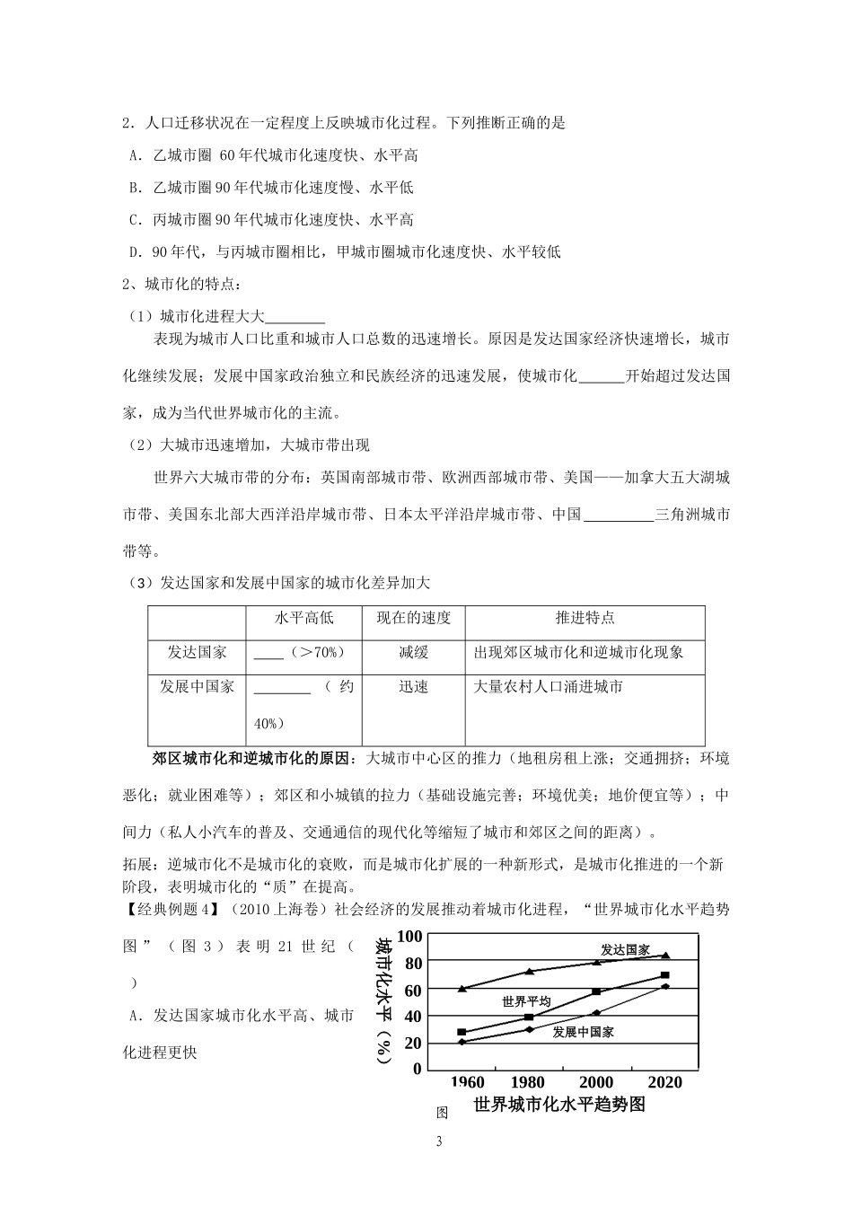 2012高中地理 第二单元 城市与地理环境 第一节 城市发展与城市化学案 鲁教版必修2_第3页