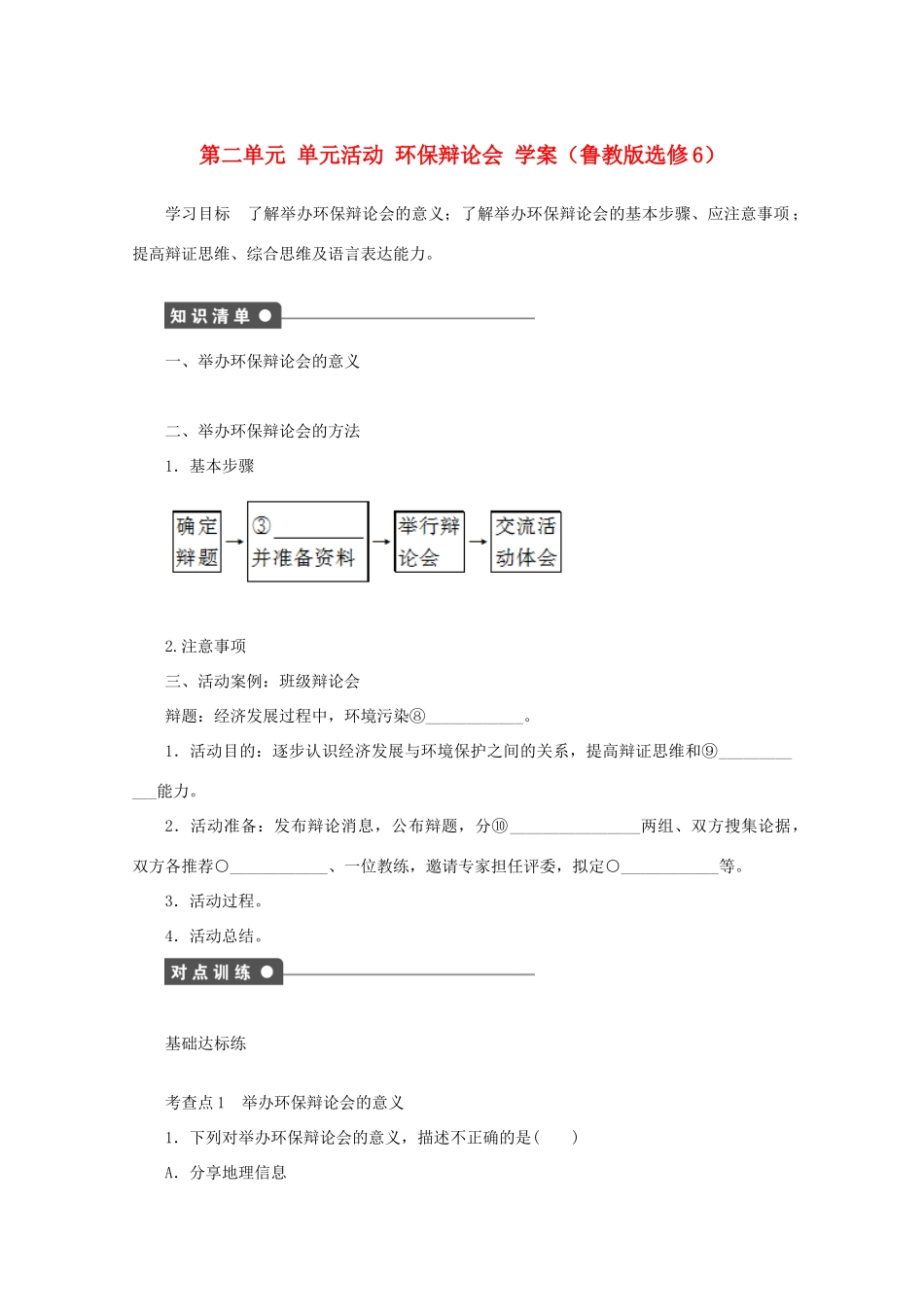 2012高中地理 第二单元 单元活动 环保辩论会学案 鲁教版选修6_第1页