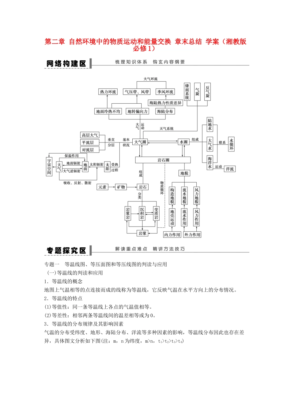 2012高中地理 第二章 自然环境中的物质运动和能量交换章末总结学案 湘教版必修1_第1页