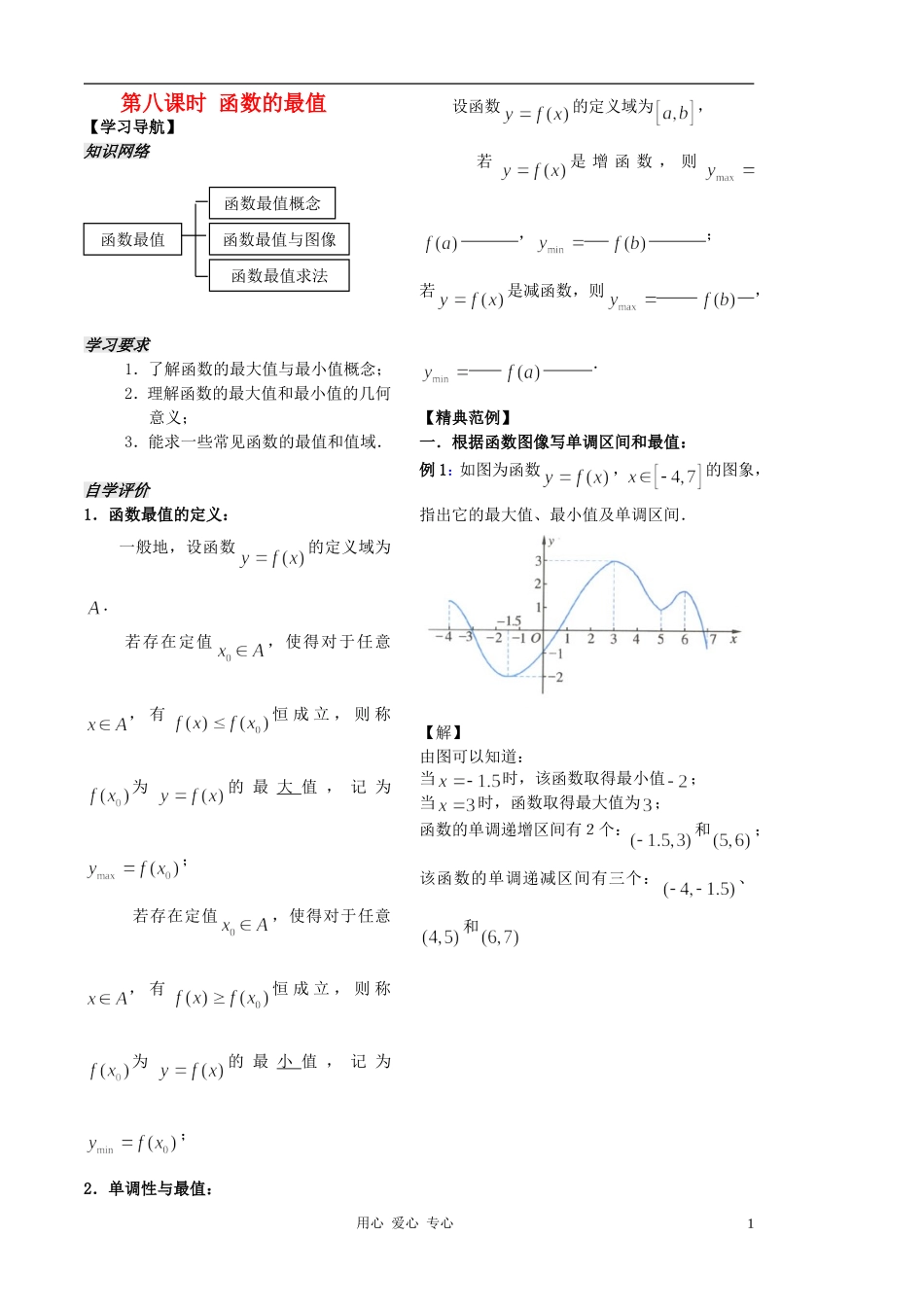 2012高中数学 第8课时-函数的最值（教师版） 苏教版_第1页