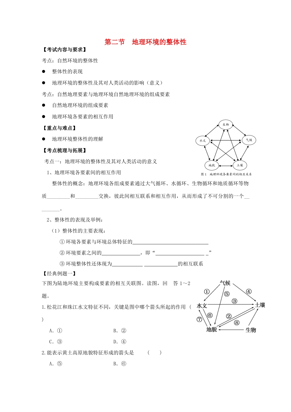 2012高中地理 第三单元 第二节 地理环境的整体性学案 鲁教版必修1_第1页