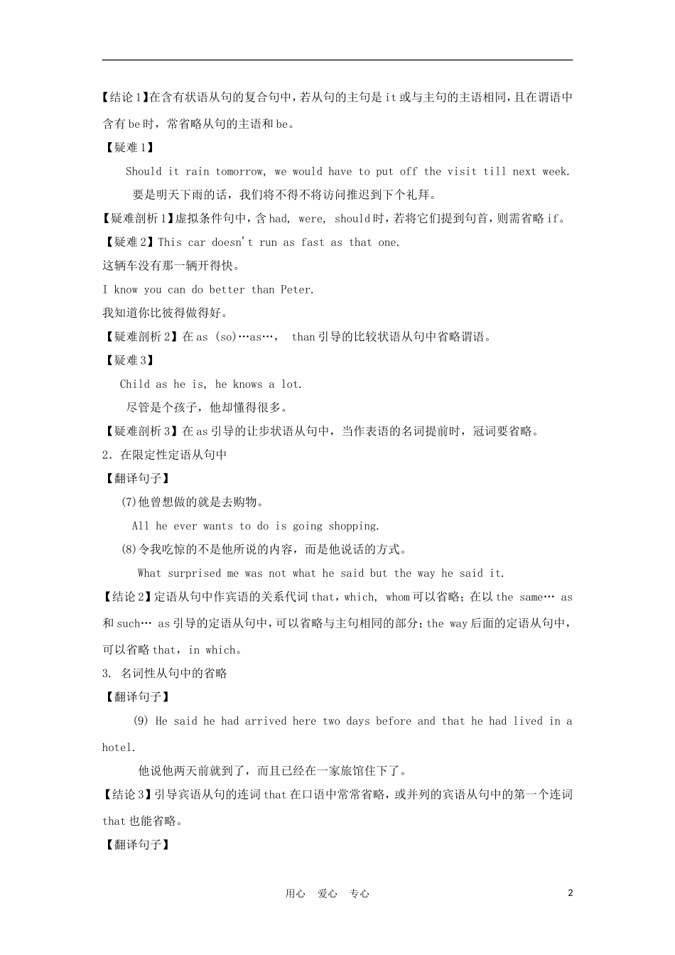 2012年高考英语一轮复习 金子般的学案语法部分：省略、插入语和反意疑问句 新人教版_第2页