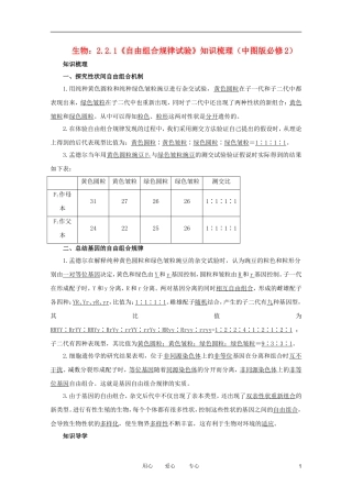 2012高中生物 2.2.1《自由组合规律试验》知识梳理 中图版必修2