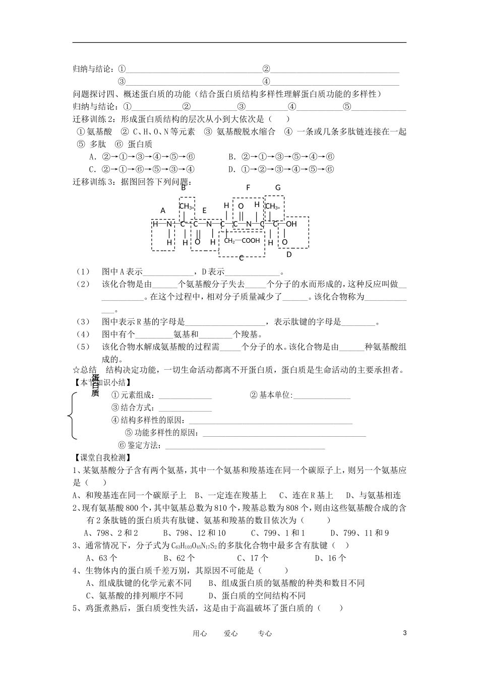 2012高中生物 2.2生命活动的主要承担者——蛋白质精品学案 新人教版必修1_第3页