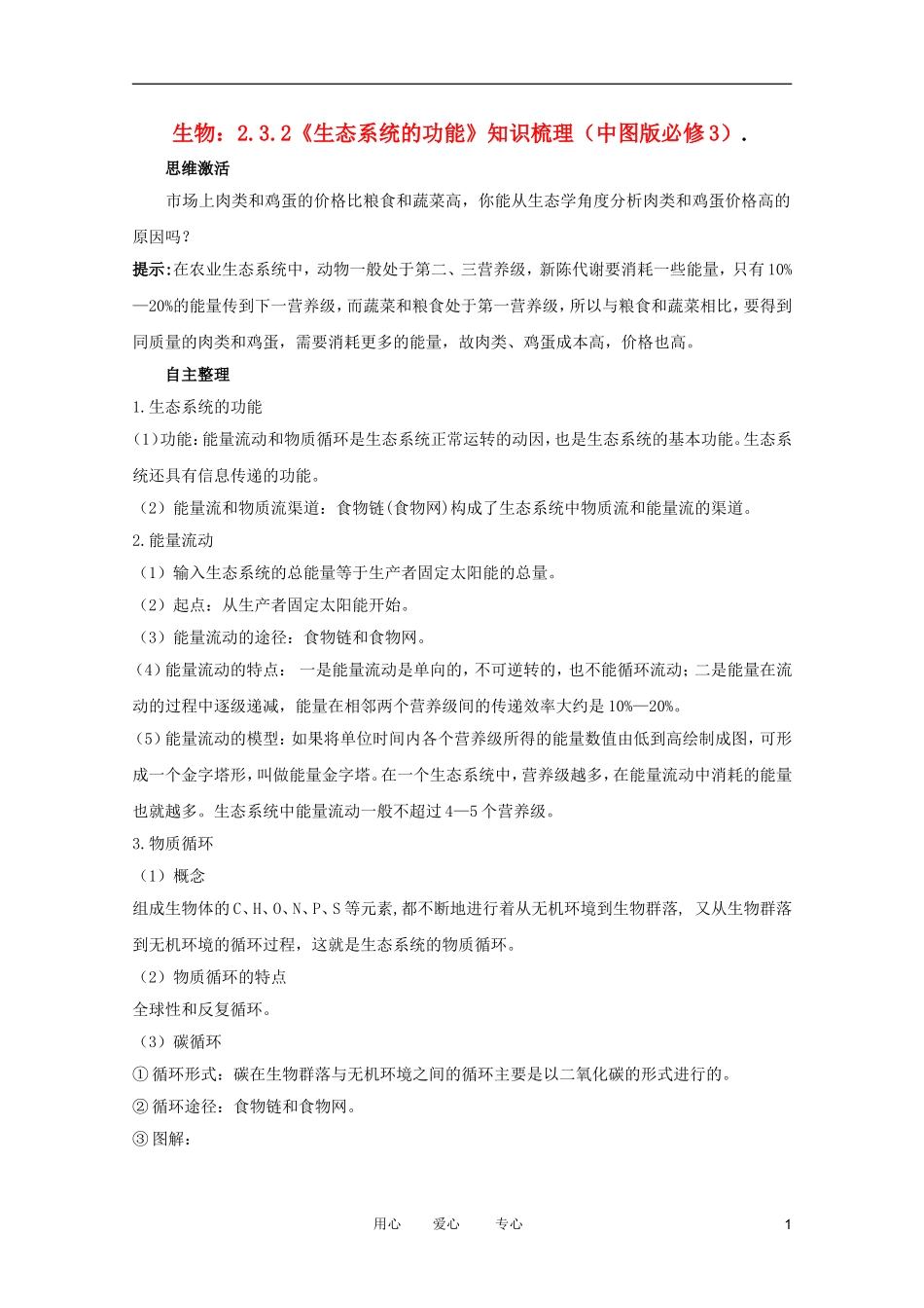 2012高中生物 2.3.2《生态系统的功能》知识梳理 中图版必修3_第1页