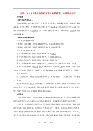 2012高中生物 3.1.1《遗传物质的发现》知识梳理 中图版必修2
