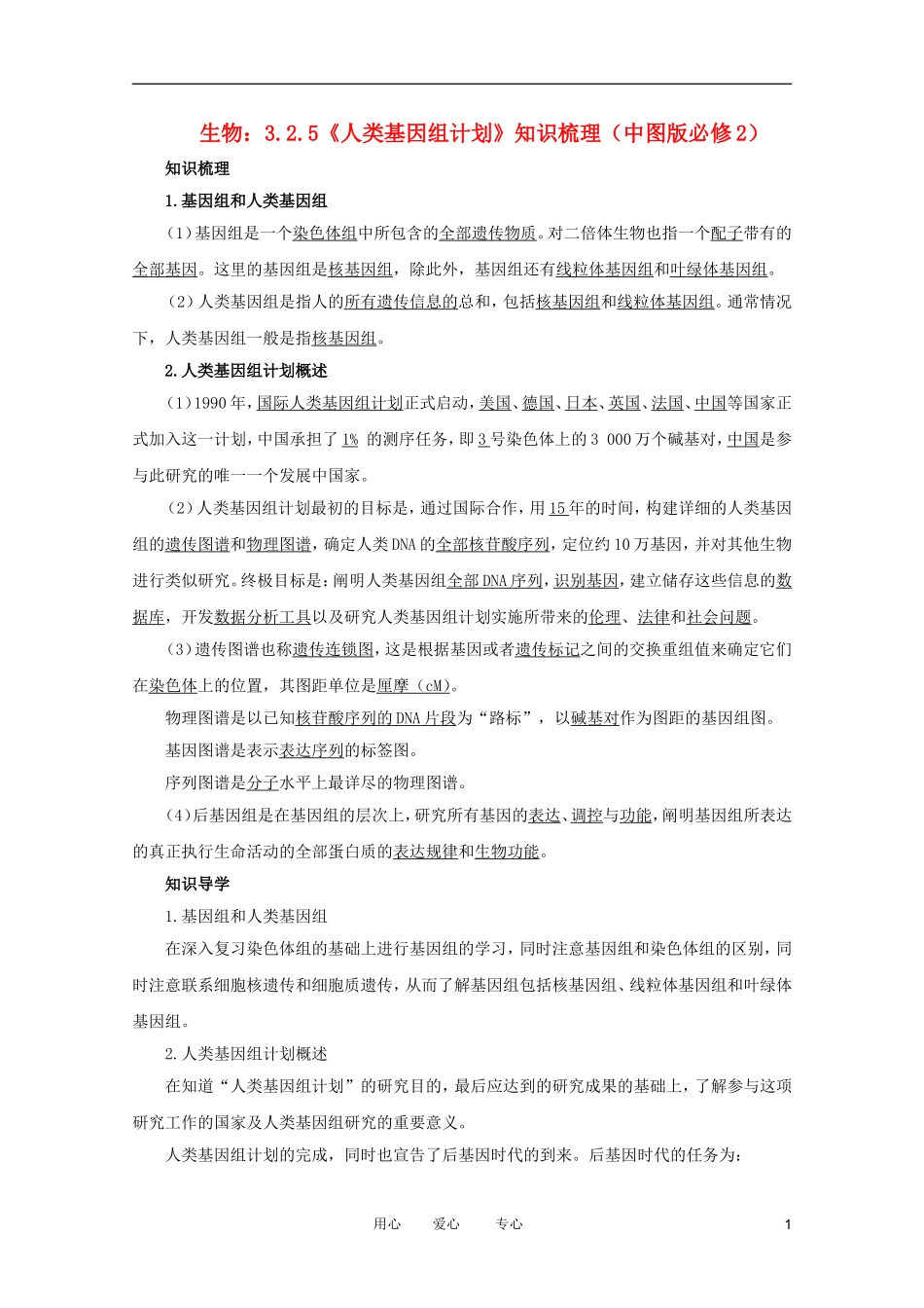 2012高中生物 3.2.5《人类基因组计划》知识梳理 中图版必修（百）2_第1页