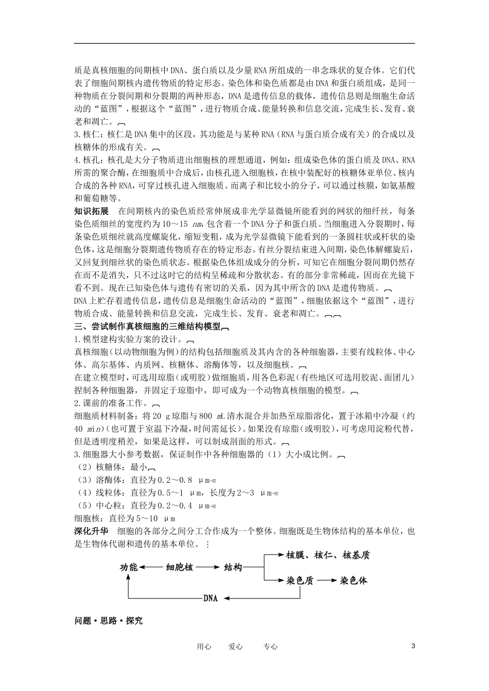 2012高中生物 3.3细胞核—系统的控制中心精品学案 新人教版必修1_第3页