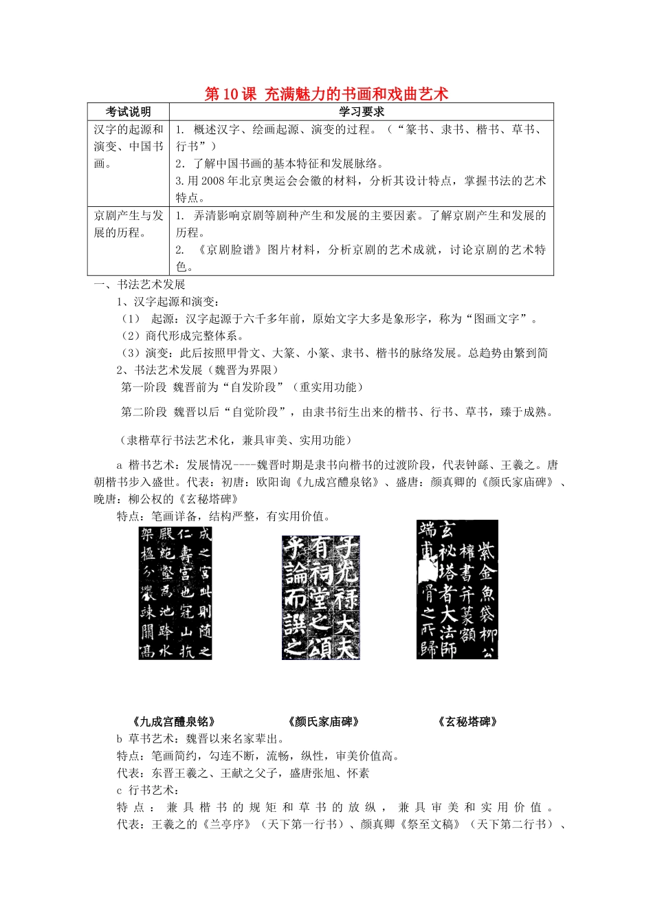 2012高中历史 第10课 充满魅力的书画和戏曲艺术学案 新人教版必修3_第1页