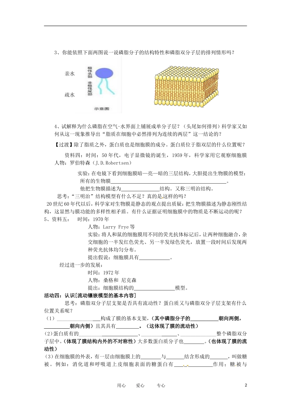 2012高中生物 4.2生物膜的流动镶嵌模型精品学案 新人教版必修1_第2页