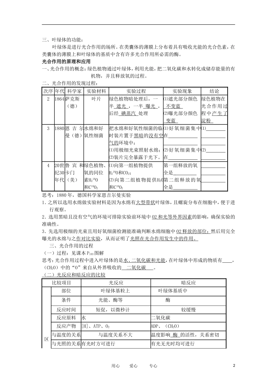 2012高中生物 5.4能量之源--光与光合作用精品学案 新人教版必修1_第2页