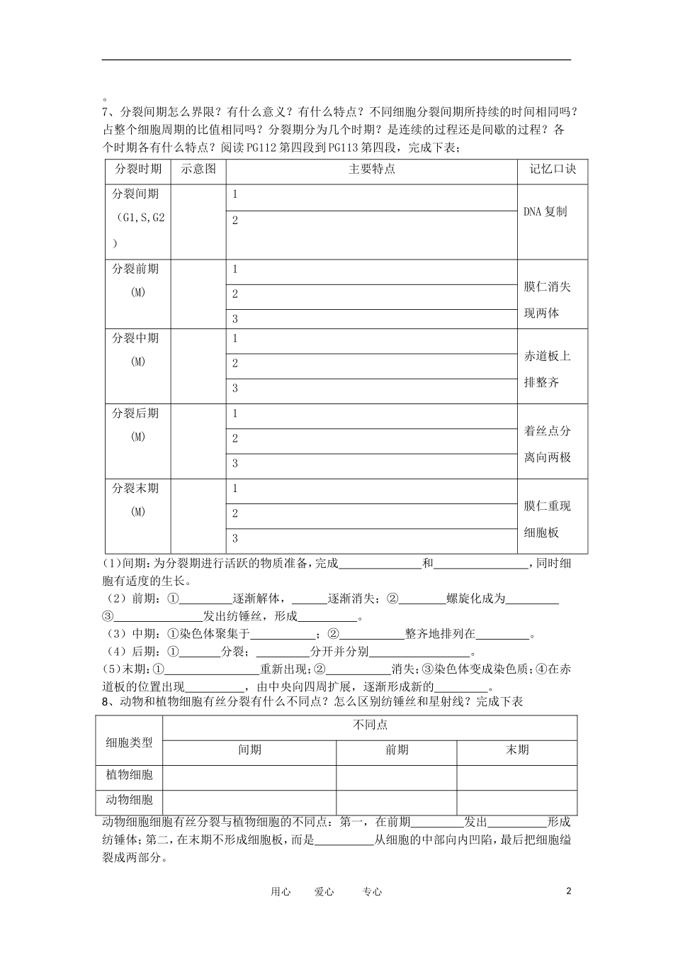 2012高中生物 6.1细胞的增殖精品学案 新人教版必修1_第2页