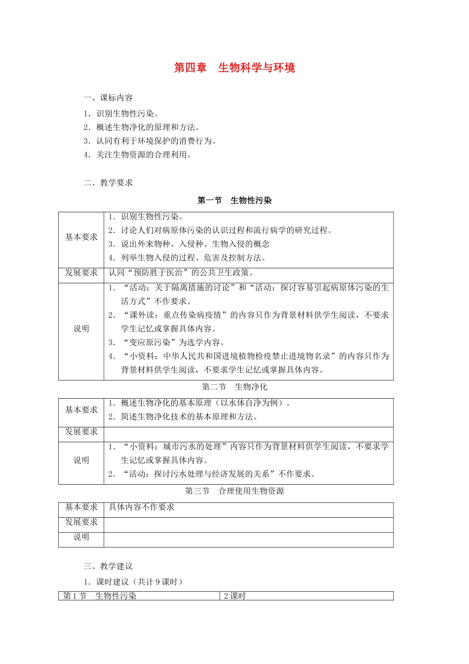2012高中生物 第四章《生物科学与环境》教案 浙科版选修2_第1页