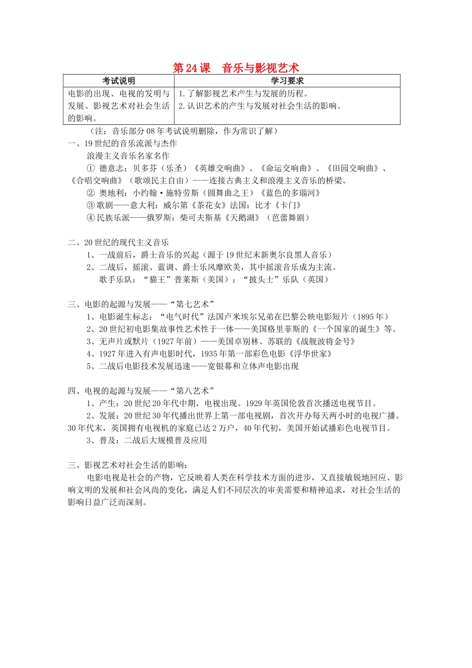 2012高中历史 第24课 音乐与影视艺术学案 新人教版必修3_第1页