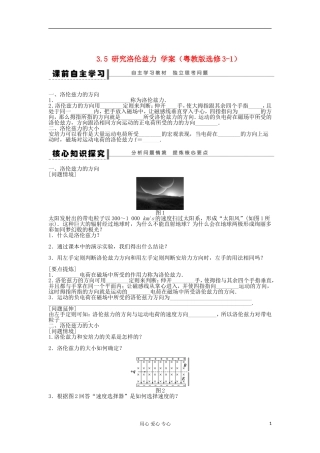 2012高中物理 3.5 研究洛伦兹力学案 粤教版选修3-1