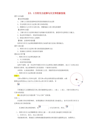 2012高中物理 5.3万有引力定律与天文学的新发现教案2 沪科版必修2