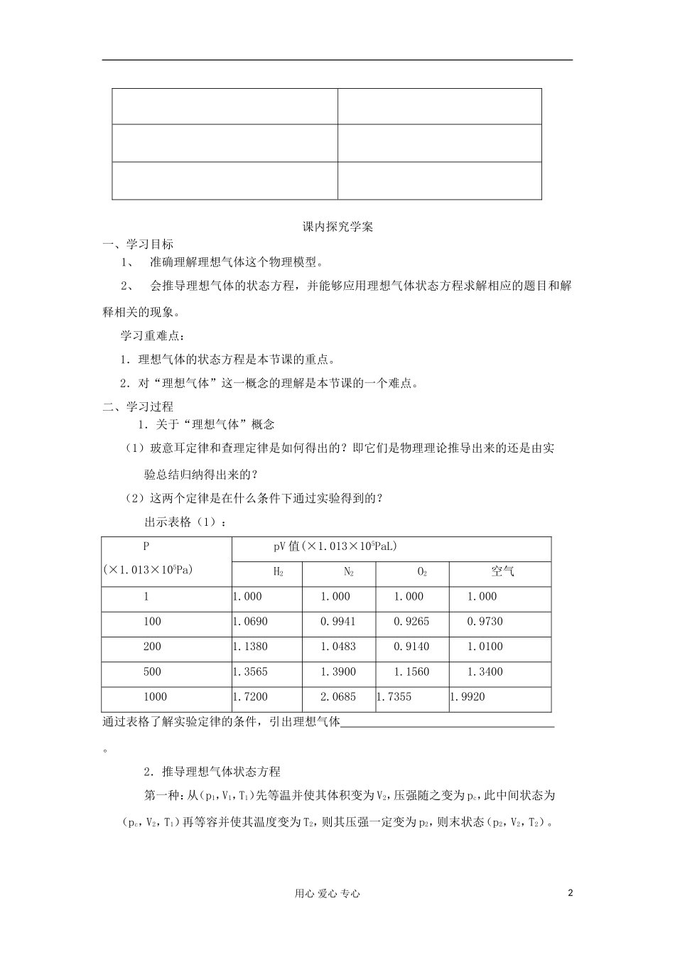 2012高中物理 8.3 理想气体的状态方程学案 新人教版选修3-3_第2页