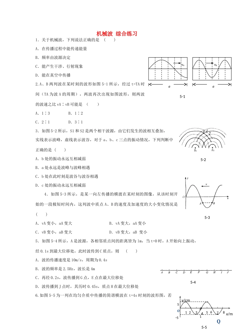 2012高中物理 第十二章机械波4单元测试 新人教版选修3-4_第1页