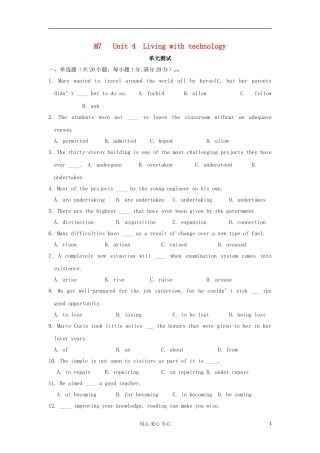 2012高中英语 M7 Unit4 单元测试学案 牛津译林版选修7