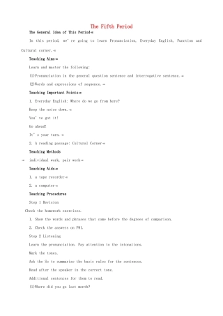 2012高中英语 Module 5 5th period优秀教案 外研版必修1