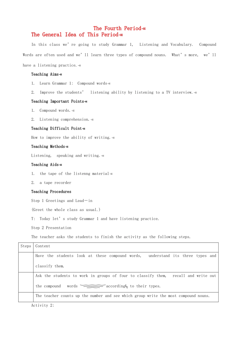 2012高中英语 Module 6 4th period优秀教案 外研版必修1_第1页
