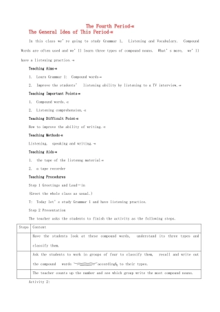 2012高中英语 Module 6 4th period优秀教案 外研版必修1