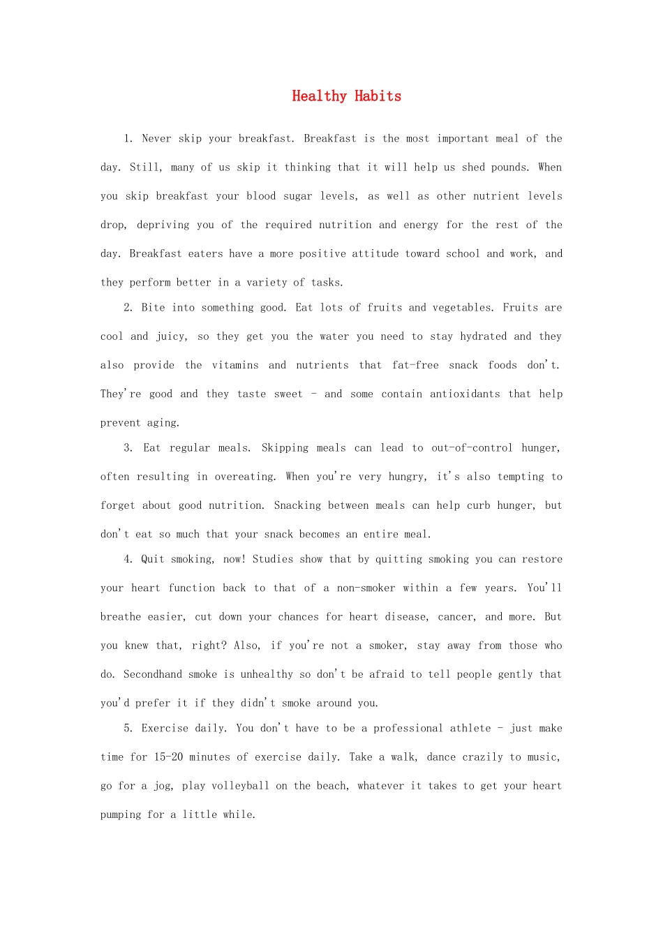 2012高中英语 Module1 Healthy Habits素材 外研版必修2_第1页