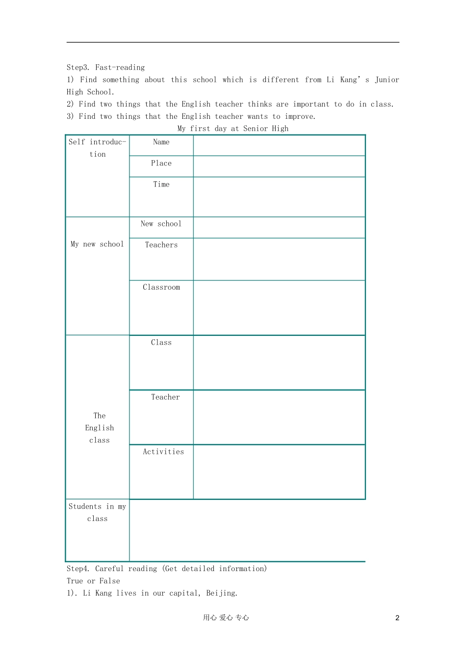 2012高中英语 Module1 My First Day at Senior High reading学案 外研版必修1_第2页