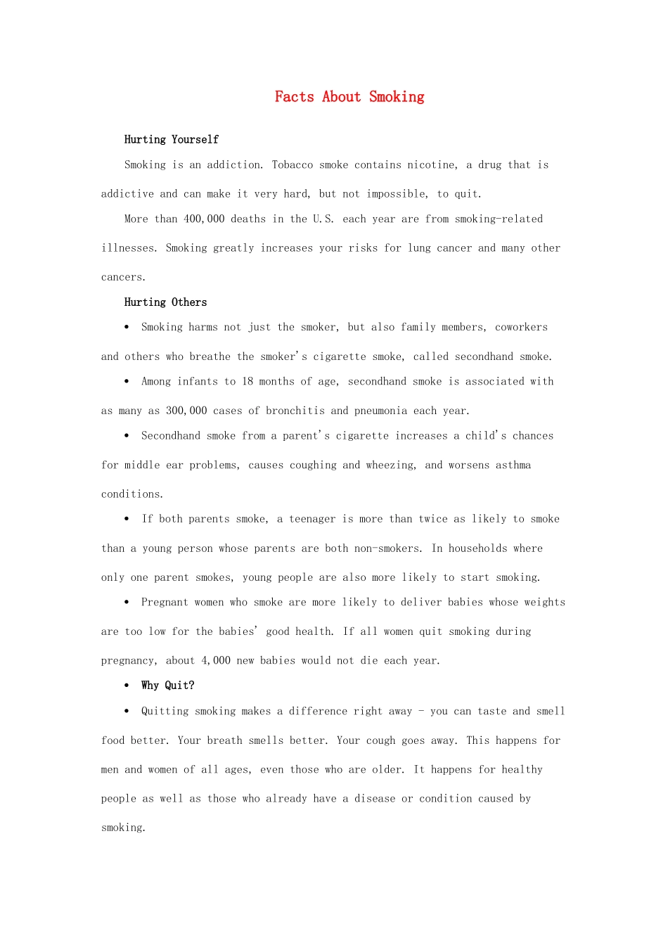 2012高中英语 Module2 Facts About Smoking素材 外研版必修2_第1页