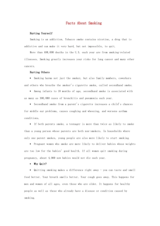 2012高中英语 Module2 Facts About Smoking素材 外研版必修2