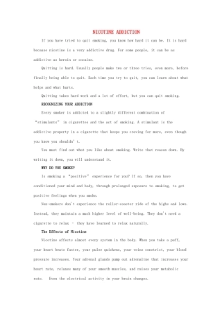 2012高中英语 Module2 NICOTINE ADDICTION素材 外研版必修2